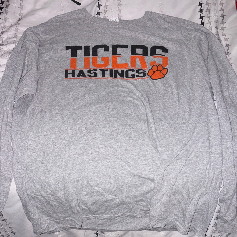 Fruit of the Loom Gray and Orange Long Sleeve T-Shirt